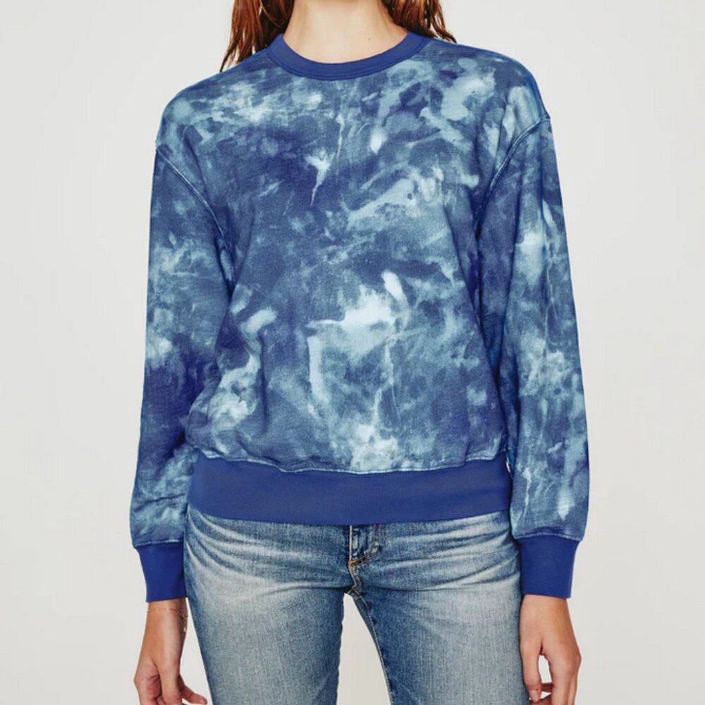 NWOT AG Adriano Goldschmied Nova Crew Blue Tie-Dye Sweatshirt SIZE S